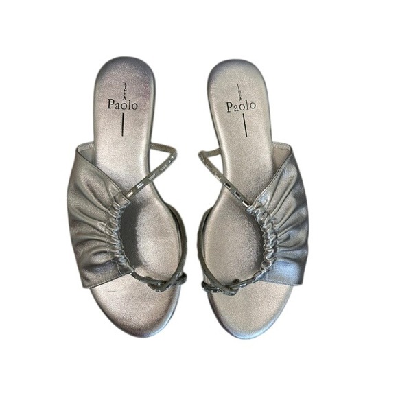 Linea Paolo Shoes - NWT Linea Paolo Lane2-L Silver Micro Suede Crystal Embellished Slide Sandal 8.5